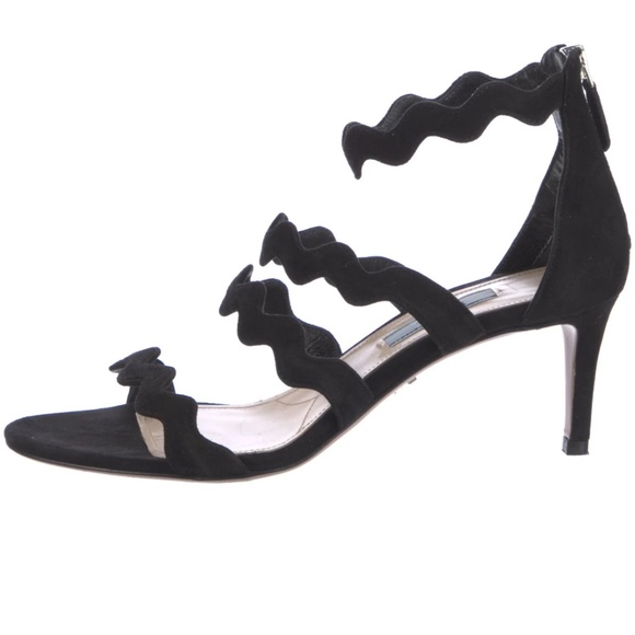Prada Black Suede Scalloped Straps Heel Sandal MSRP: $1140 Size 36.5 - Picture 11 of 16